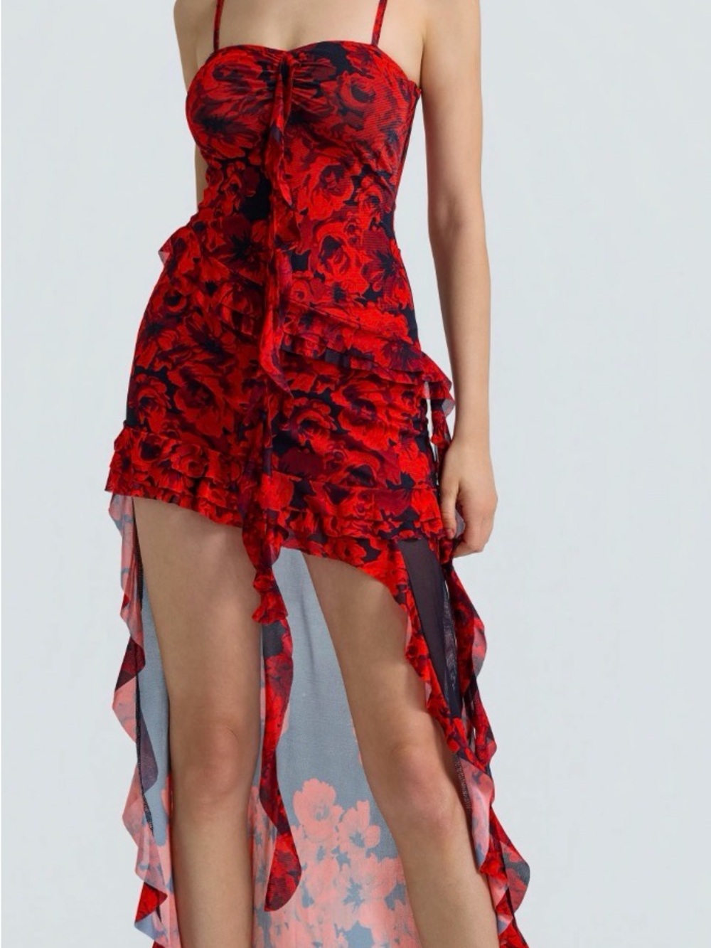 Red Floral High-Low Ruffle Slip Dress by Violet Aurora Size Small BNWOT